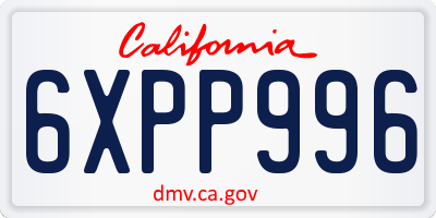 CA license plate 6XPP996