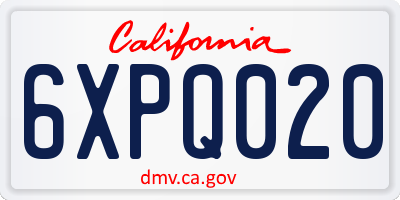 CA license plate 6XPQ020