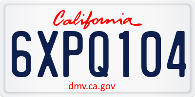 CA license plate 6XPQ104