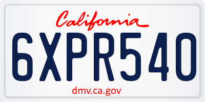 CA license plate 6XPR540
