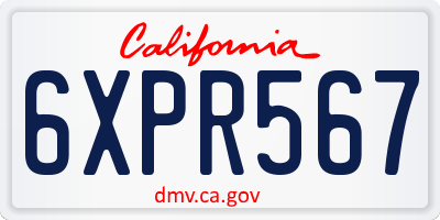CA license plate 6XPR567