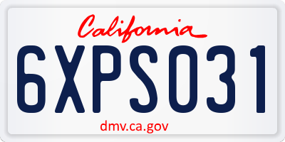 CA license plate 6XPS031