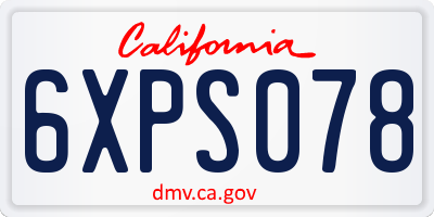 CA license plate 6XPS078