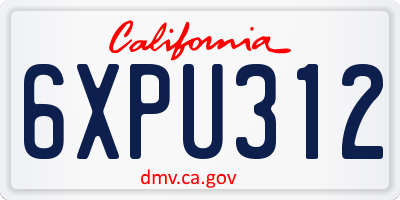 CA license plate 6XPU312