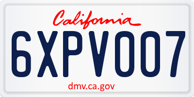 CA license plate 6XPV007