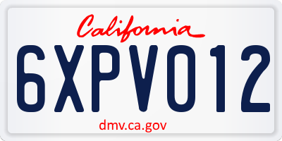 CA license plate 6XPV012