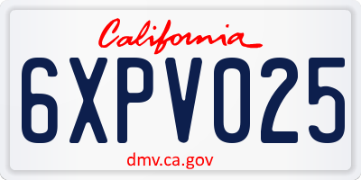 CA license plate 6XPV025