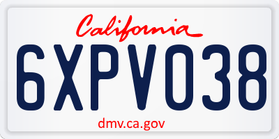 CA license plate 6XPV038