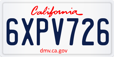 CA license plate 6XPV726