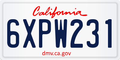 CA license plate 6XPW231
