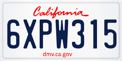 CA license plate 6XPW315