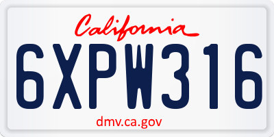 CA license plate 6XPW316
