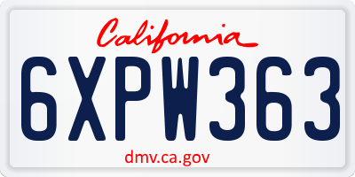 CA license plate 6XPW363