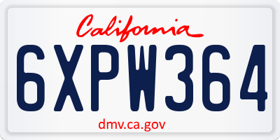 CA license plate 6XPW364
