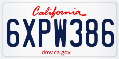 CA license plate 6XPW386