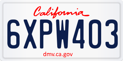 CA license plate 6XPW403