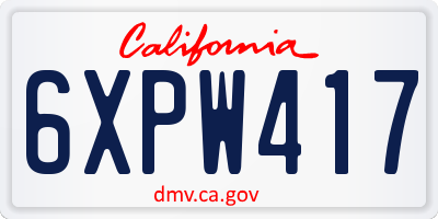CA license plate 6XPW417