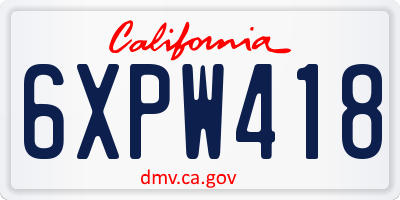 CA license plate 6XPW418