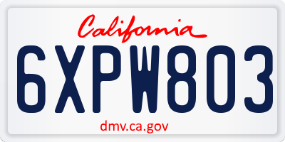 CA license plate 6XPW803