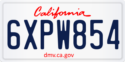 CA license plate 6XPW854