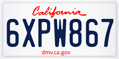 CA license plate 6XPW867