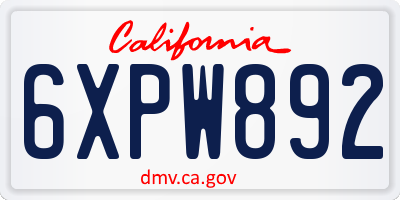 CA license plate 6XPW892