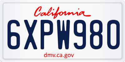 CA license plate 6XPW980