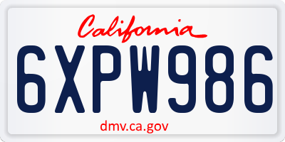 CA license plate 6XPW986