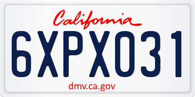 CA license plate 6XPX031