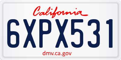 CA license plate 6XPX531