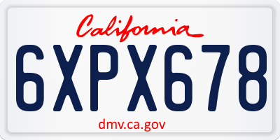 CA license plate 6XPX678