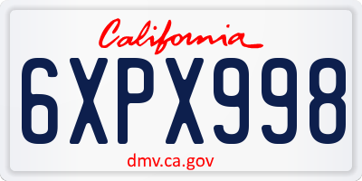 CA license plate 6XPX998