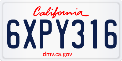 CA license plate 6XPY316