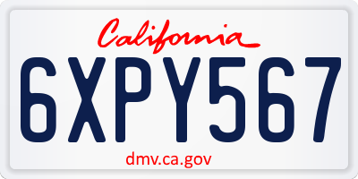 CA license plate 6XPY567