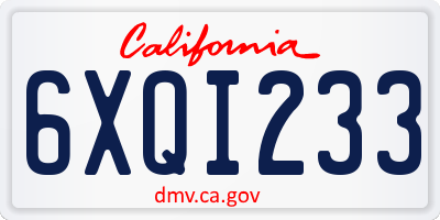 CA license plate 6XQI233