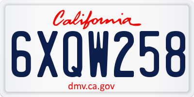 CA license plate 6XQW258