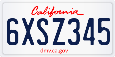 CA license plate 6XSZ345