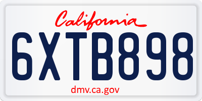 CA license plate 6XTB898