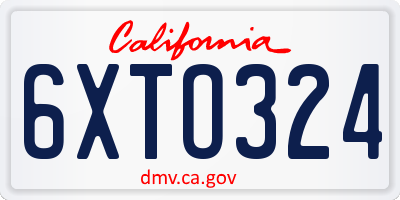 CA license plate 6XTO324
