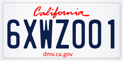 CA license plate 6XWZ001