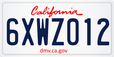 CA license plate 6XWZ012