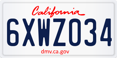 CA license plate 6XWZ034