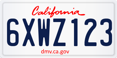 CA license plate 6XWZ123