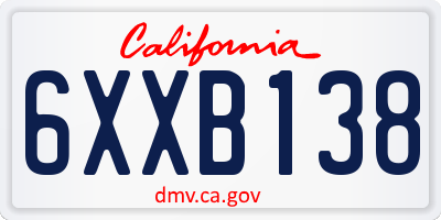 CA license plate 6XXB138