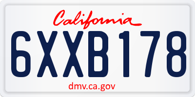 CA license plate 6XXB178