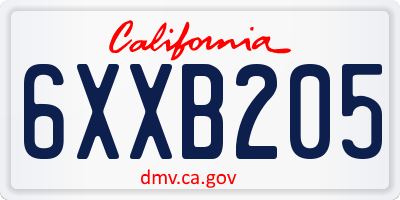 CA license plate 6XXB205