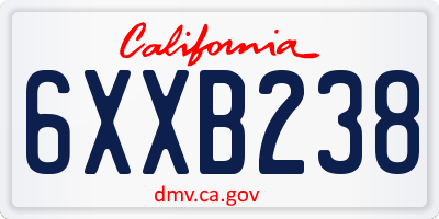 CA license plate 6XXB238
