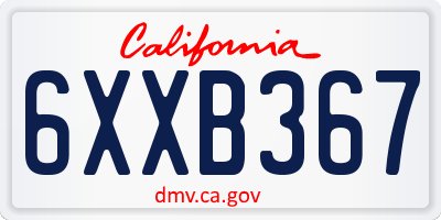 CA license plate 6XXB367