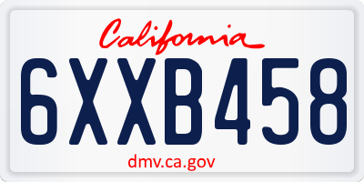 CA license plate 6XXB458