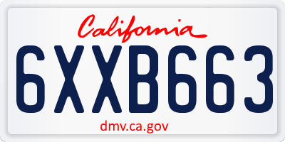 CA license plate 6XXB663
